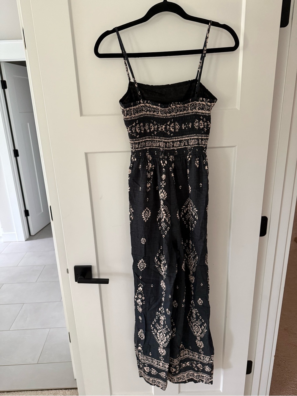 Women’s Black Printed Smocked Jumpsuit